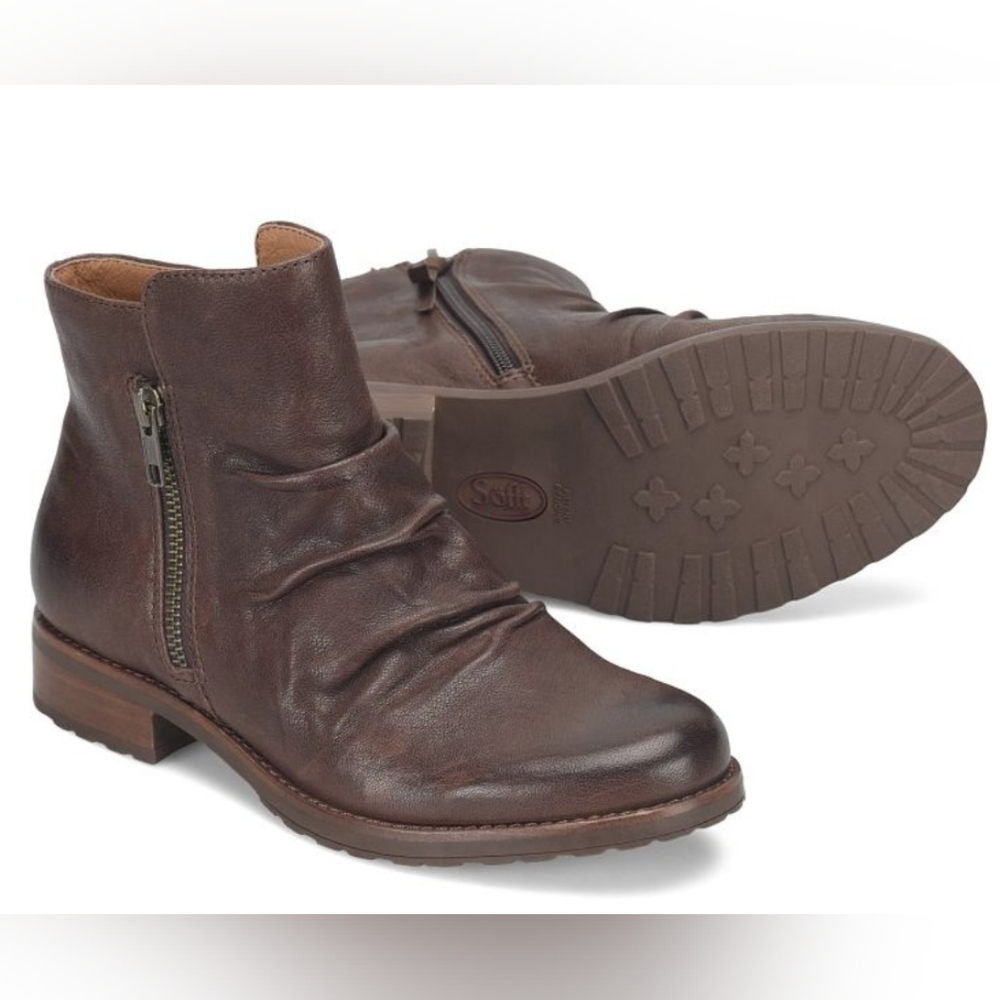 Sofft Beckie II Leather Ankle Zip Booties Size 6 Cocoa Brown